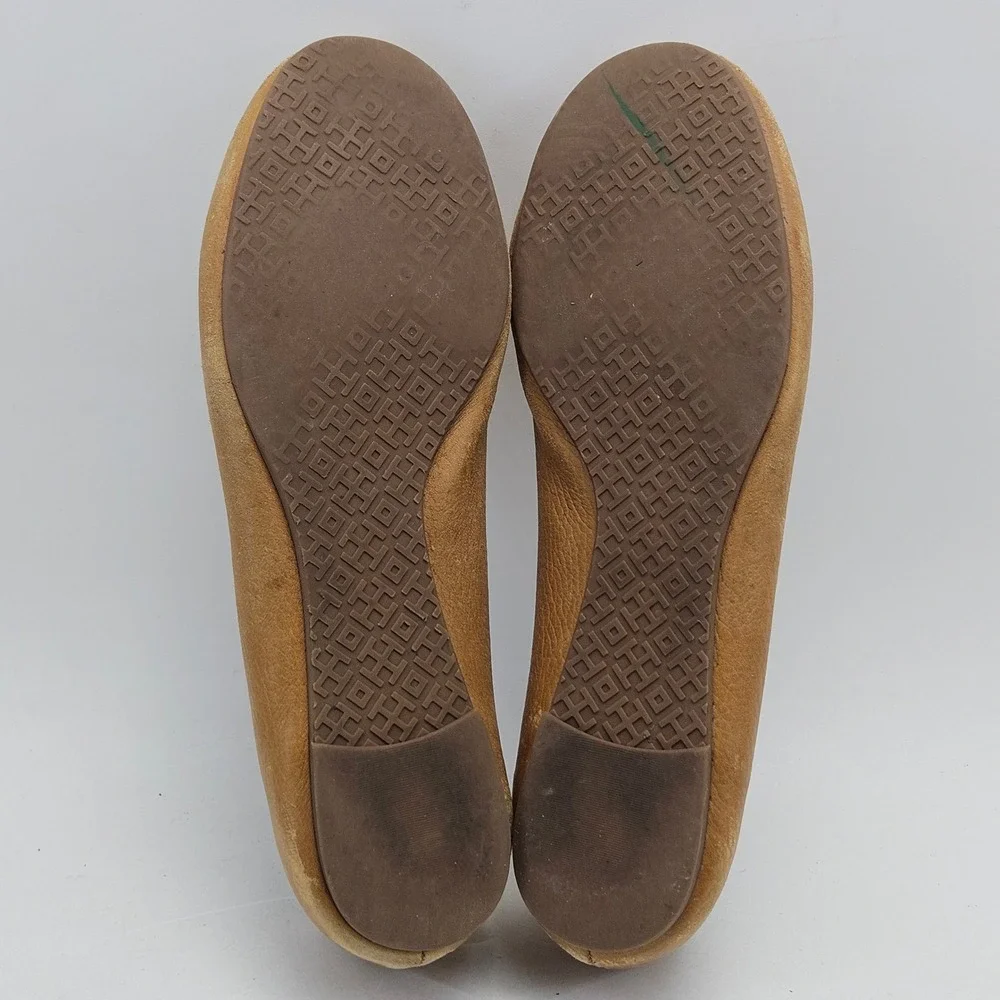 Tory Burch Tan Leather Reva Ballet Flats with Gold Logo